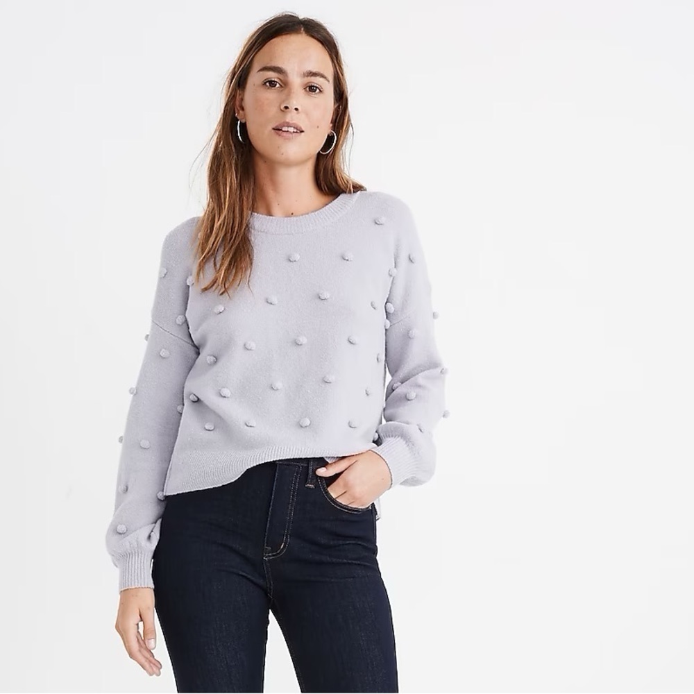 Madewell • Brockton Bobble Sweater Coziest Yarn merino Faded Lavender pom pom